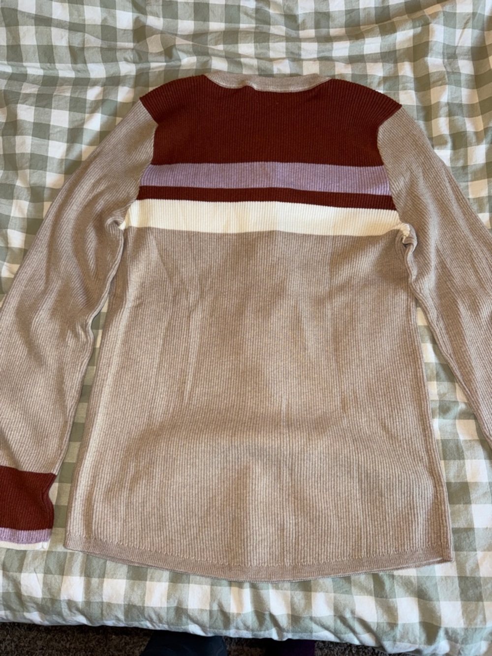 Faherty Organic Cotton & Cashmere Sweater with Rust & Lavender Stripes - Picture 7 of 7